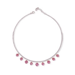 6.59 Carat Pink Sapphire & Diamond Chain Necklace in 18k White Gold