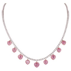 Used 6.59 Carat Pink Sapphire & Diamond Chain Necklace in 18k White Gold