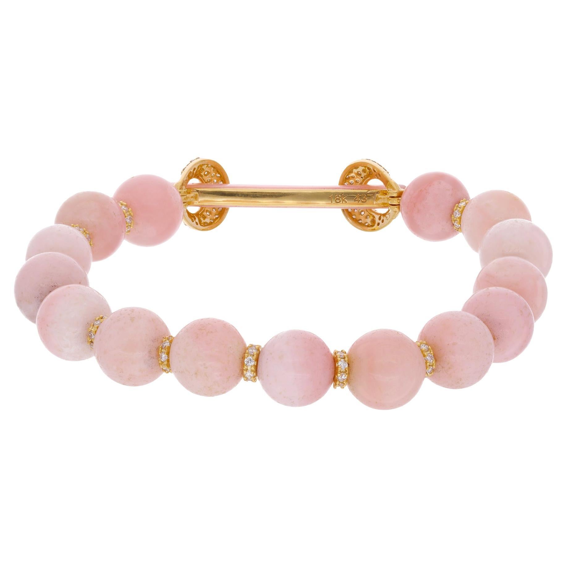 65,96 Tcw Cabochon Opal Smokey Diamond 14K Gelb Feines Gold Perlenarmband Damen im Angebot