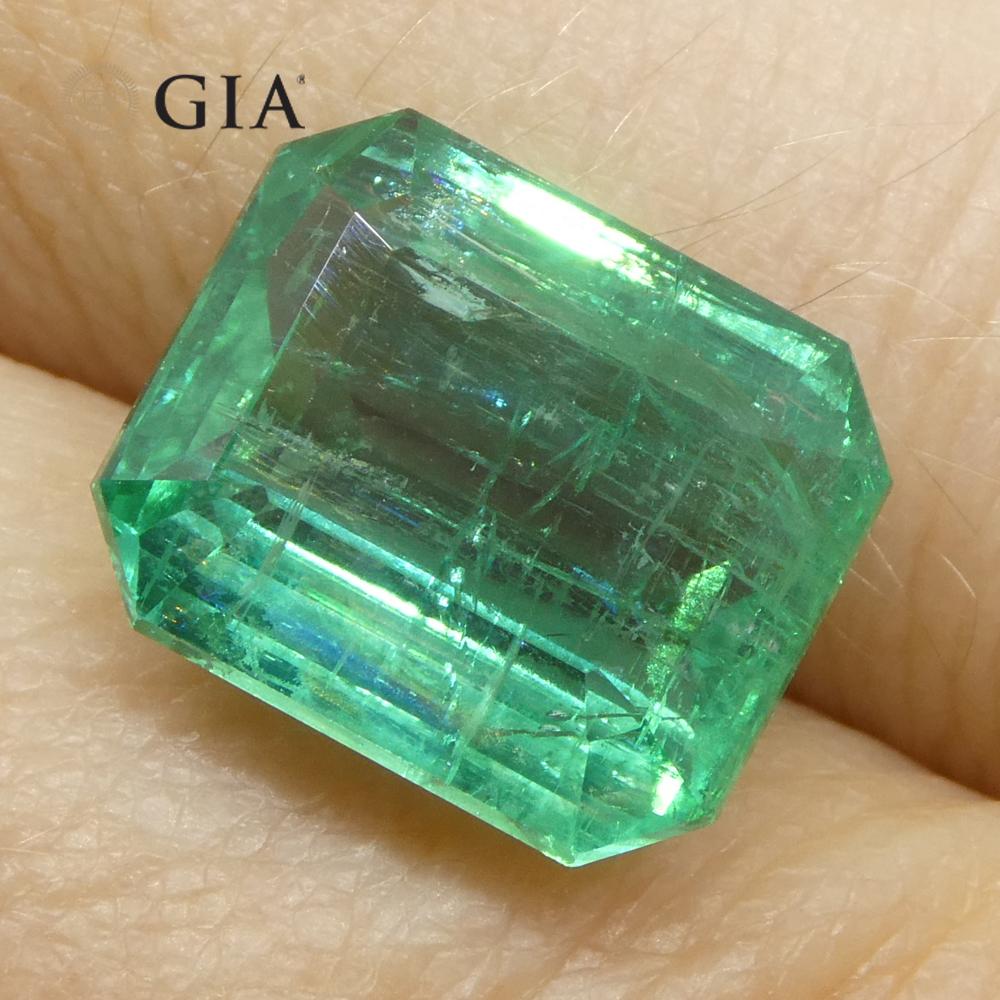 6,59 Karat Achteckiger/Emaragdschliff Grüner Smaragd GIA zertifiziert Zambia (F2) (Smaragdschliff) im Angebot
