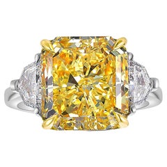 Bague de fiançailles à trois pierres avec diamant jaune intense de 6,5 carats certifié GIA
