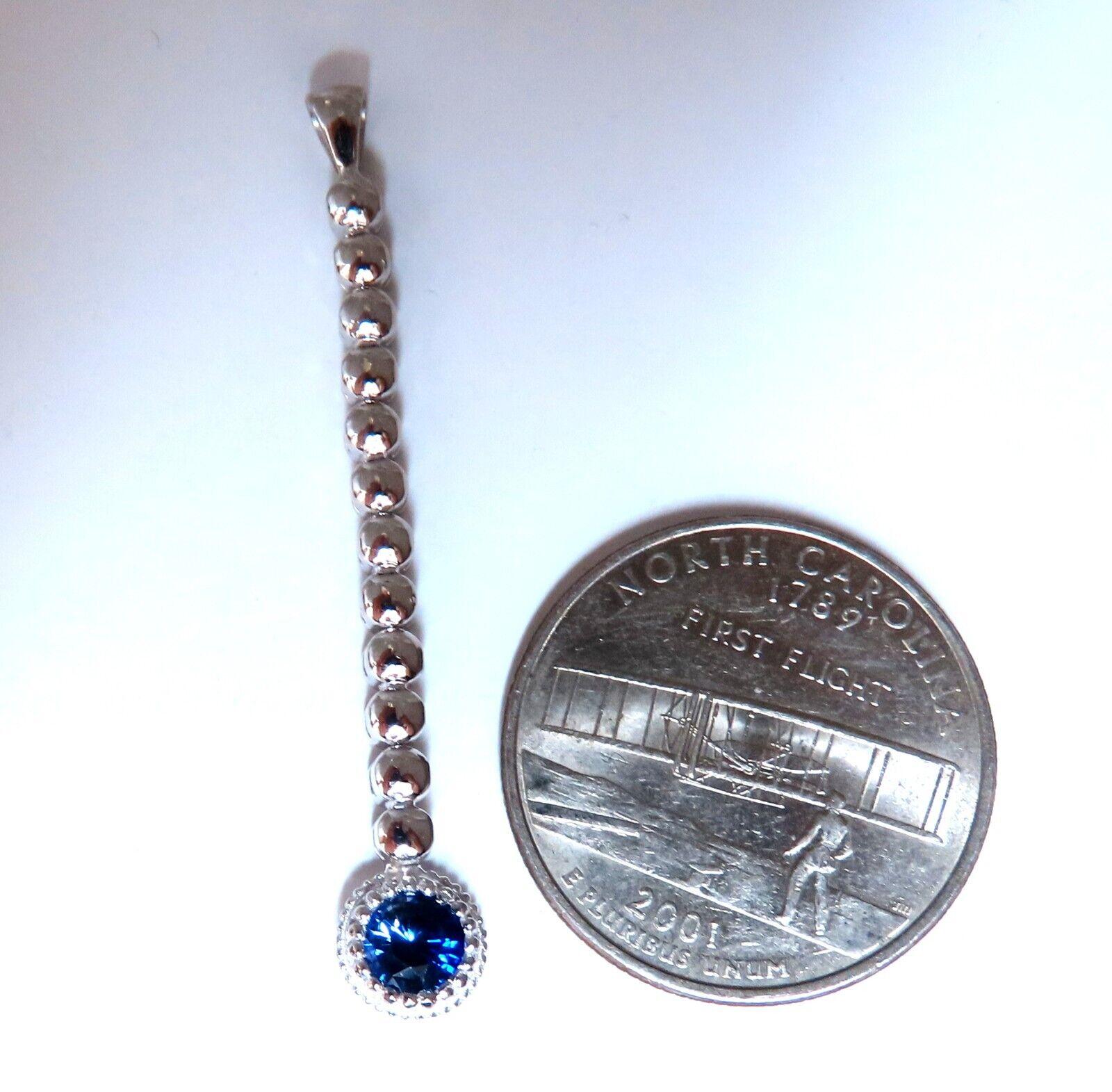 Round Cut .65ct Natural Blue Sapphire Diamonds Pendant 14kt For Sale