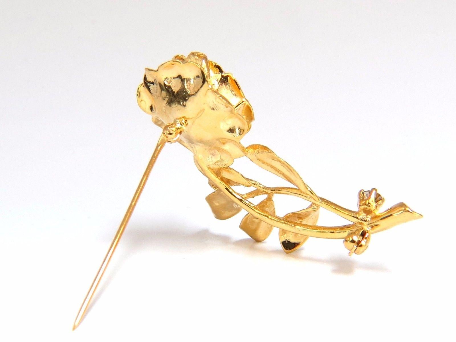 .65CT Natural Fancy Color Yellow Brown Diamonds Raised 3D Rose Pin 14KT Branch In New Condition In New York, NY