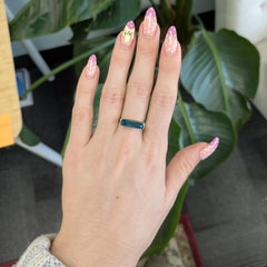 6.5cts Blue Zircon Solitaire Ring: Solid 14K Gold, Emerald cut 16.4x4.5mm