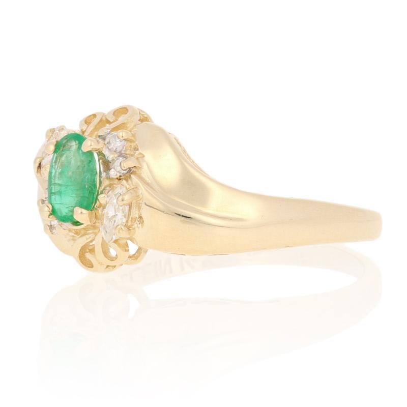 .65ctw Oval Cut Emerald & Diamond Ring, 14k Yellow Gold Bypass 2