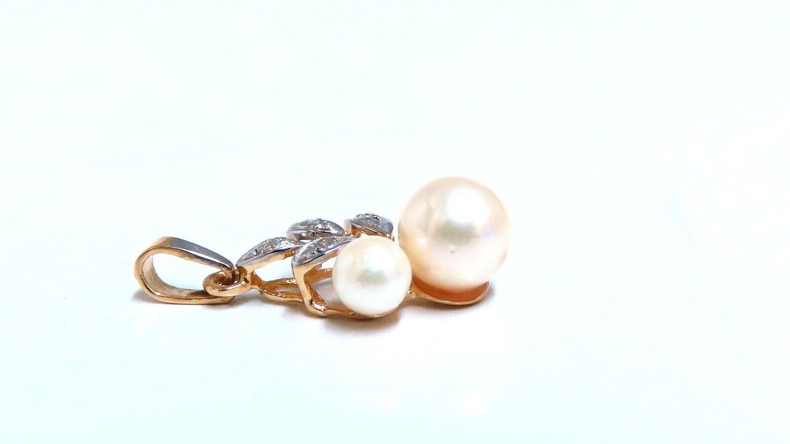 Women's or Men's Pearl Diamond Pendant 14kt For Sale