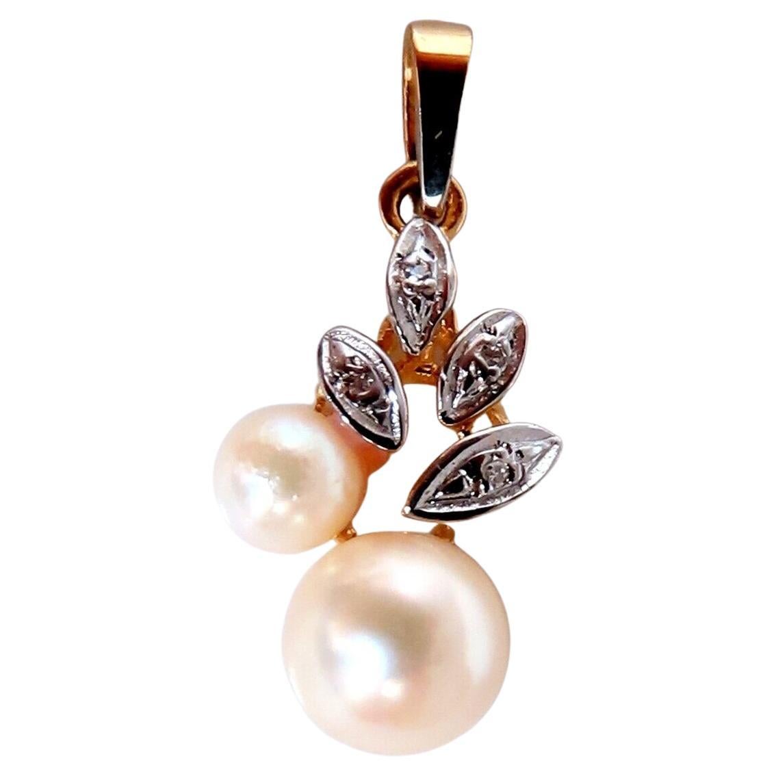 Pearl Diamond Pendant 14kt For Sale