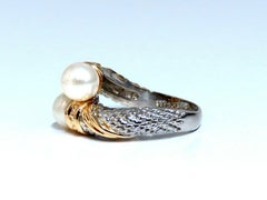 Natural South Seas Pearl Silver Inlay 18 Karat Gold Ring Cable Twist Deco