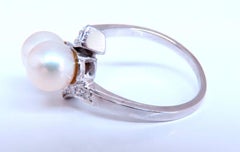 6.5mm Natural White Cultured Pearl Diamonds Rings 14kt*