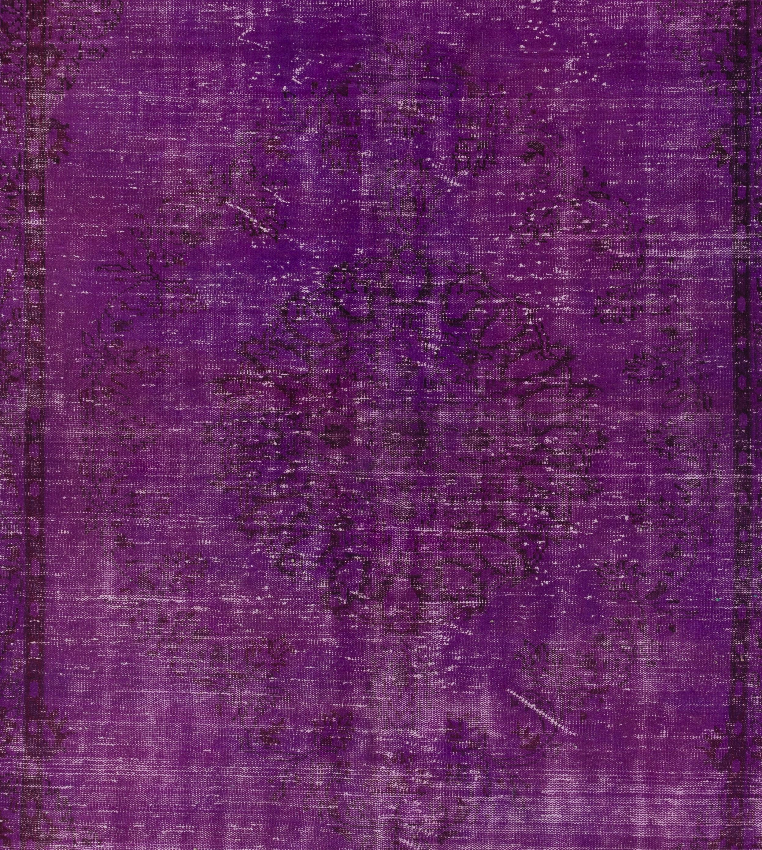 6.5x10 Ft Vintage Turkish Area Rug Over-Dyed in Purple for Modern Interiors In Good Condition For Sale In Philadelphia, PA