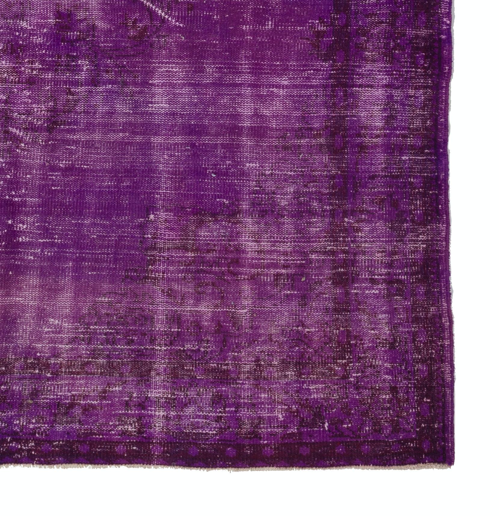Cotton 6.5x10 Ft Vintage Turkish Area Rug Over-Dyed in Purple for Modern Interiors For Sale