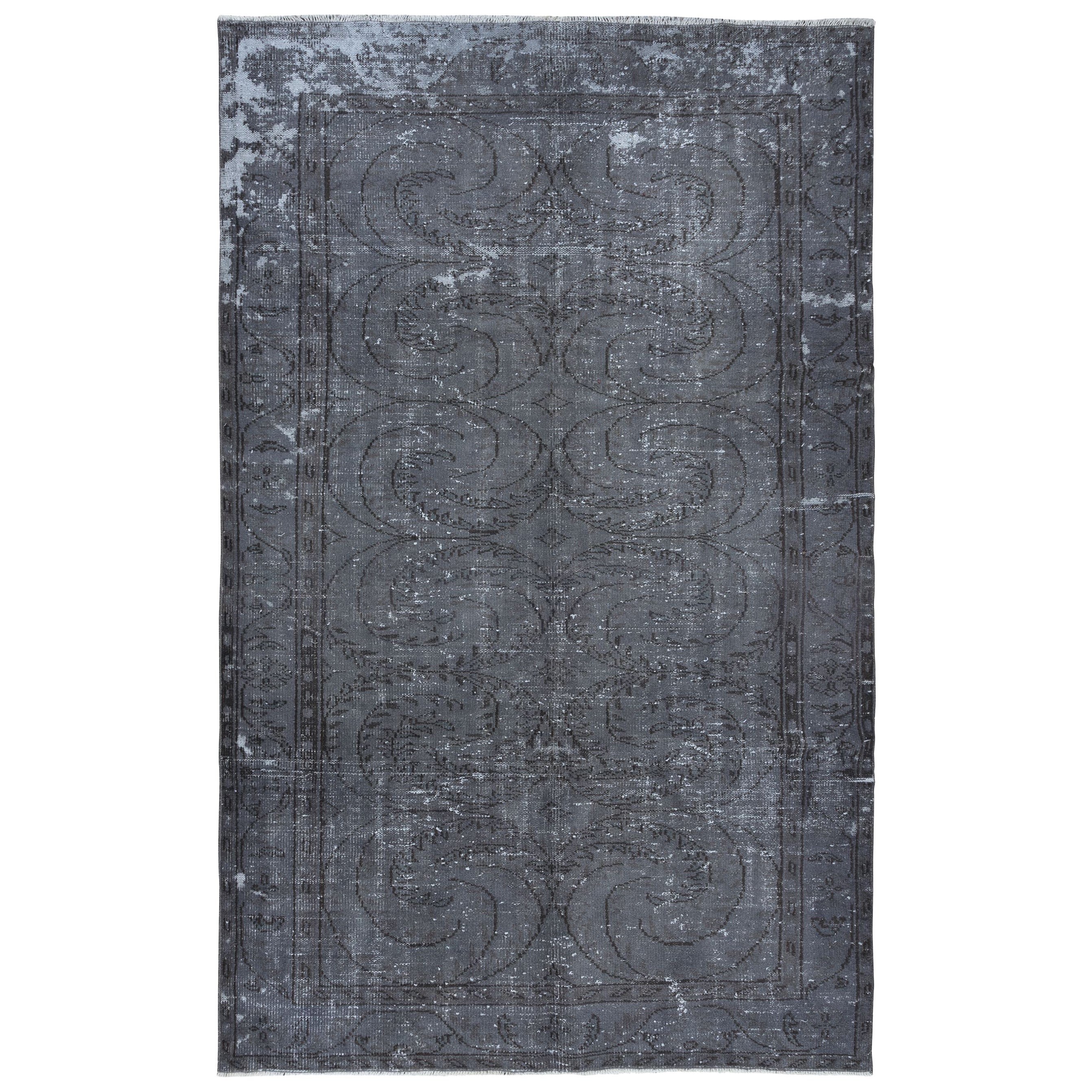 6.5x10 Ft Gray Handmade Shabby Chic Rug, Low Pile Carpet from Isparta, Turkey For Sale