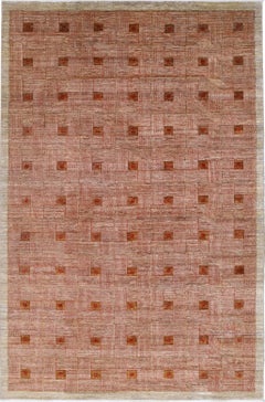 6.5x10 ft Handknotted Beige and Red Wool Area Rug with Geometric Design