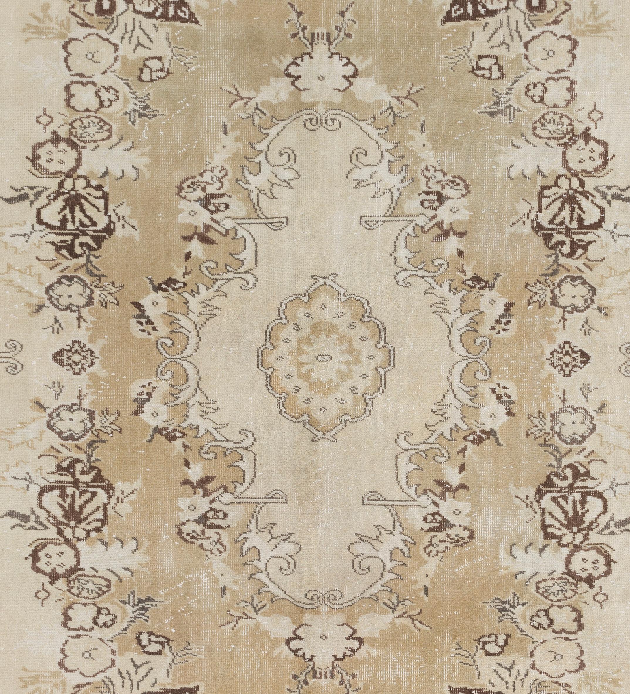 Alfombra turca de diseño de jardín vintage, beige, marrón y arena, hecha a mano, de 2,5 x 3 metros Turco en venta