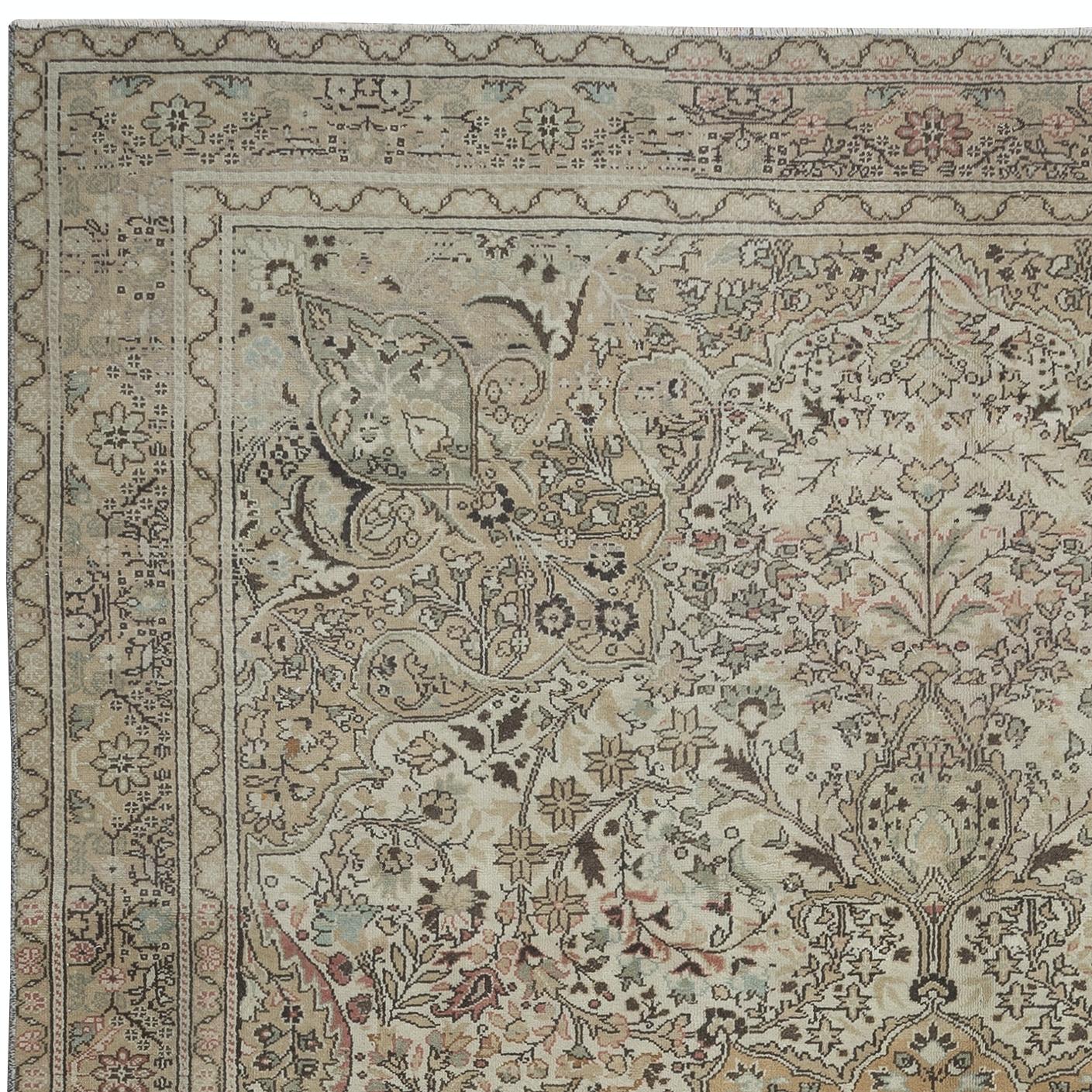Handgefertigter türkischer Kayseri-Teppich mit Medaillon-Design, 6,5x10 Ft, 100% Wolle (Rustikal) im Angebot