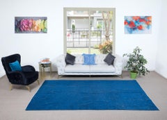 6.5x10 Ft Handmade Turkish Rug in Solid Sapphire Blue, Unique Modern Wool Carpet