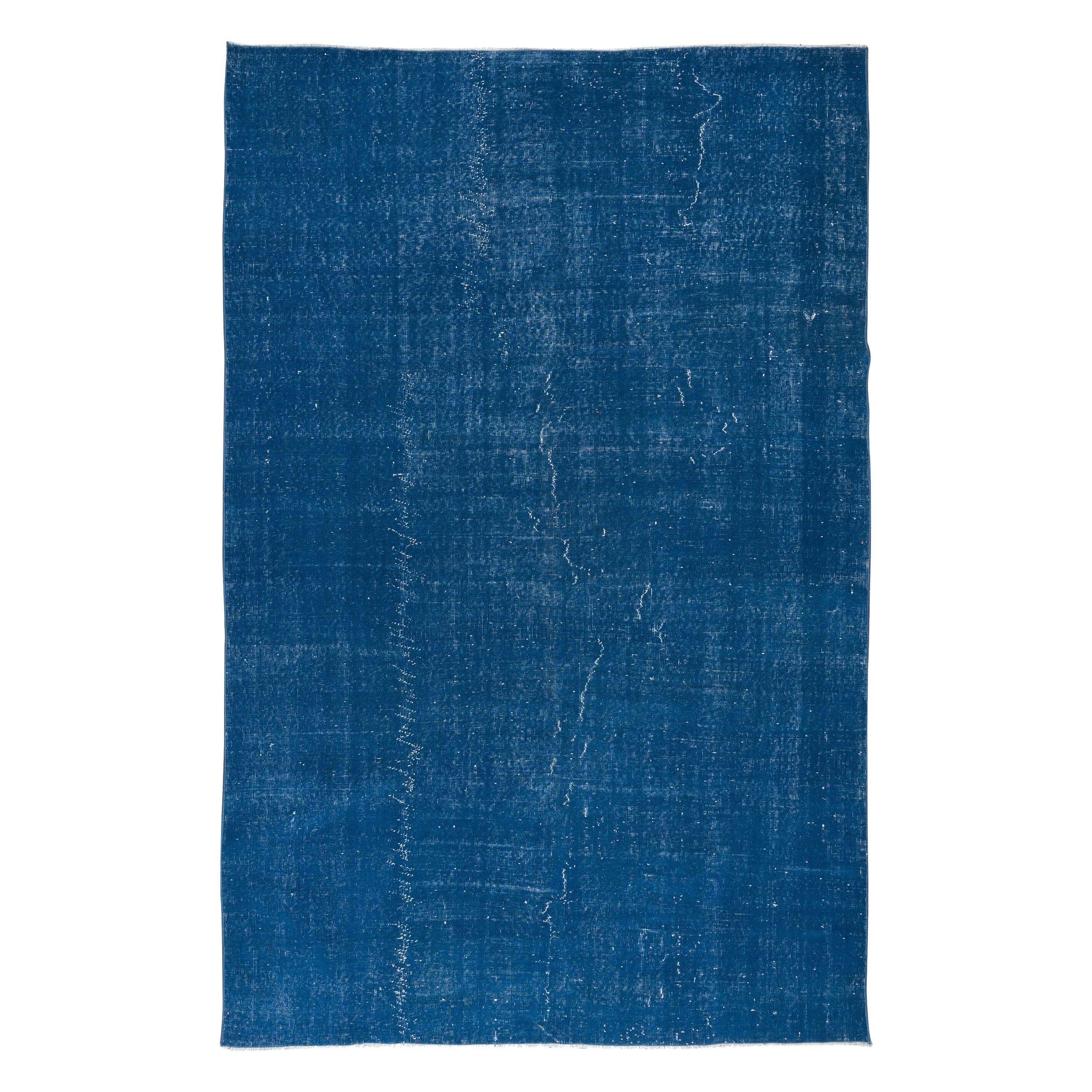 Tappeto turco fatto a mano 6,5x10 piedi in blu zaffiro solido, tappeto di lana moderno e unico in vendita