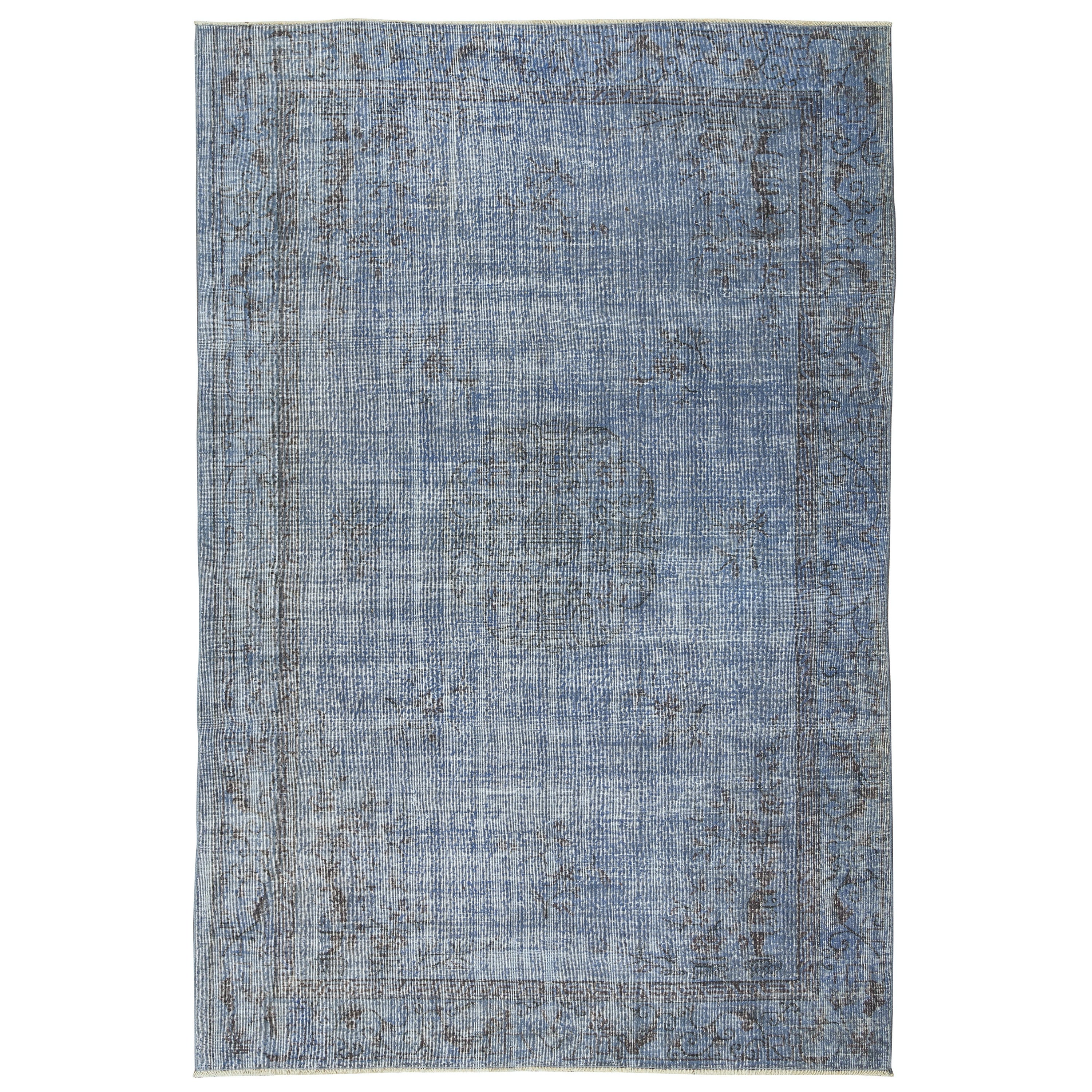Tappeto di lana turca fatto a mano di 6,5x10 piedi in blu con design cinese Art Deco