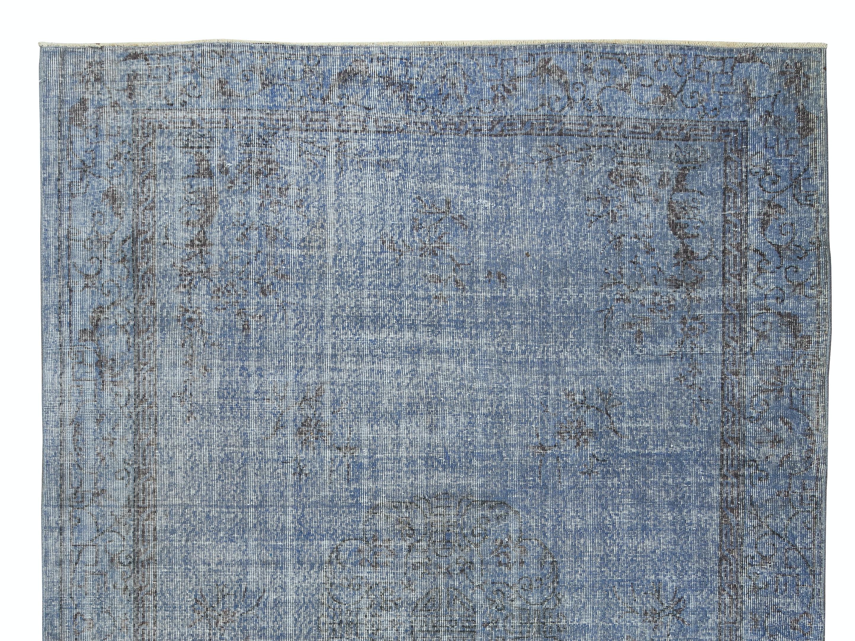 Hand-Woven 6.5x10 Ft Handmade Turkish Wool Area Rug in Blue with Art Deco Chinese Design For Sale
