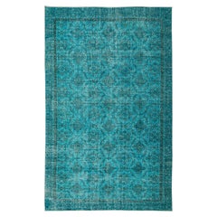 6.5x10 Ft Handmade Vintage Turkish Rug Redyed in Teal Blue, Wool & Cotton Carpet