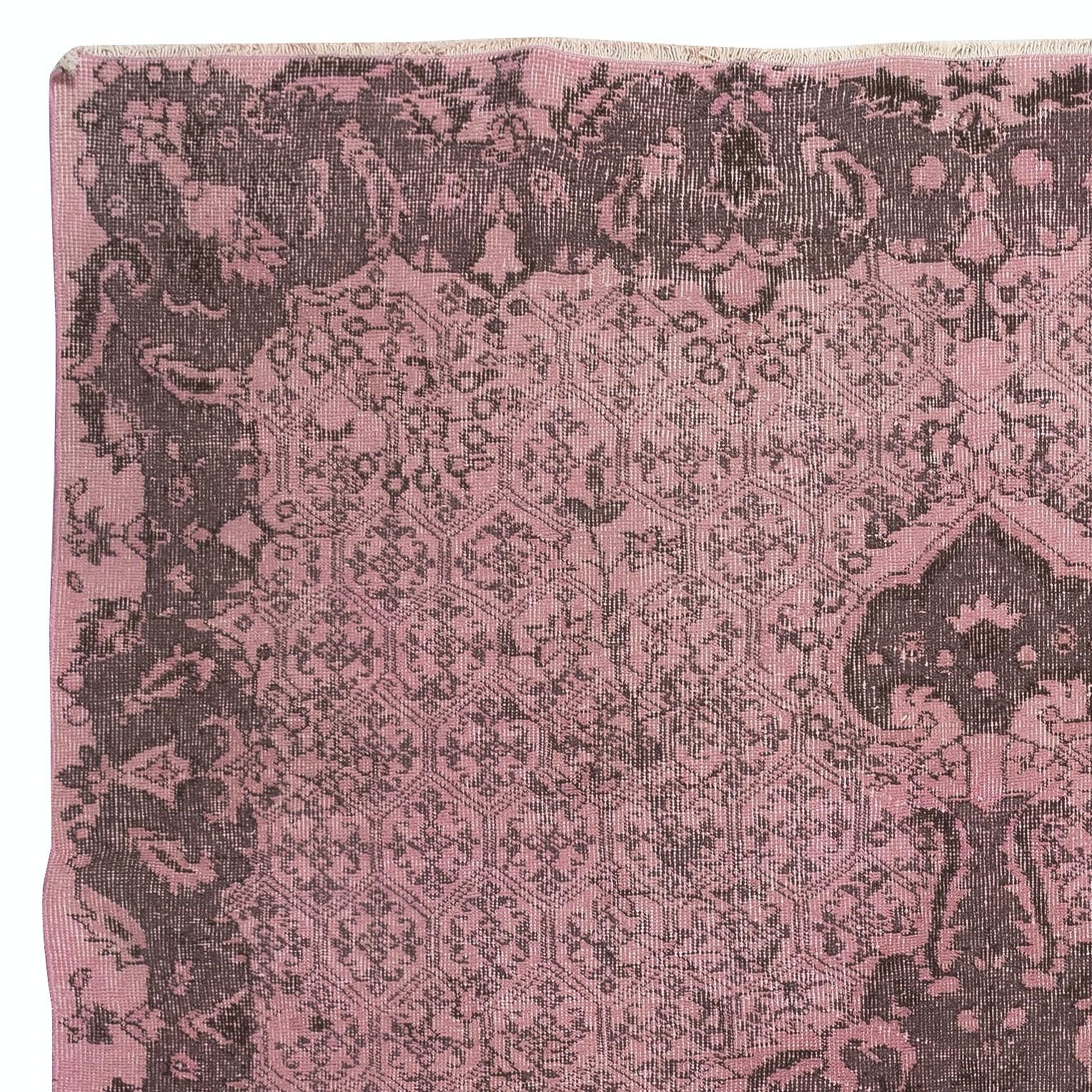 Hand-Knotted 6.5x10 Ft Pink Color Handmade Wool Area Rug from Turkey. Great 4 Modern Interior For Sale