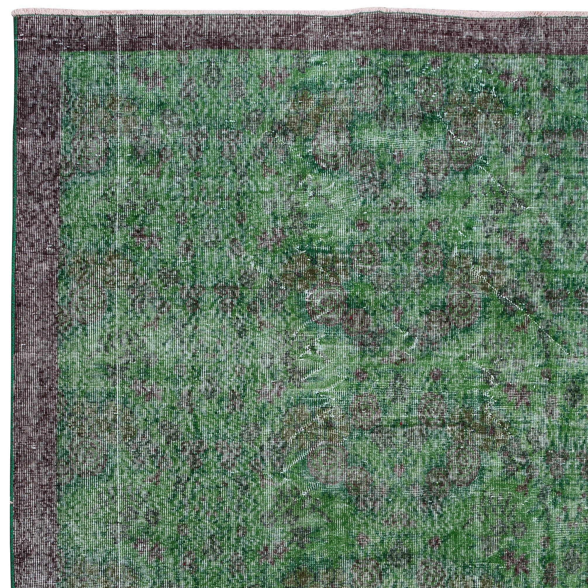 Hand-Knotted 6.5x10 Ft Stylish Green Area Rug, Handmade Wool Carpet for Modern Interiors For Sale