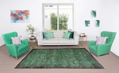 Stilvoller grüner 6,5x10 Ft-Teppich, handgefertigter Wollteppich für moderne Inneneinrichtung
