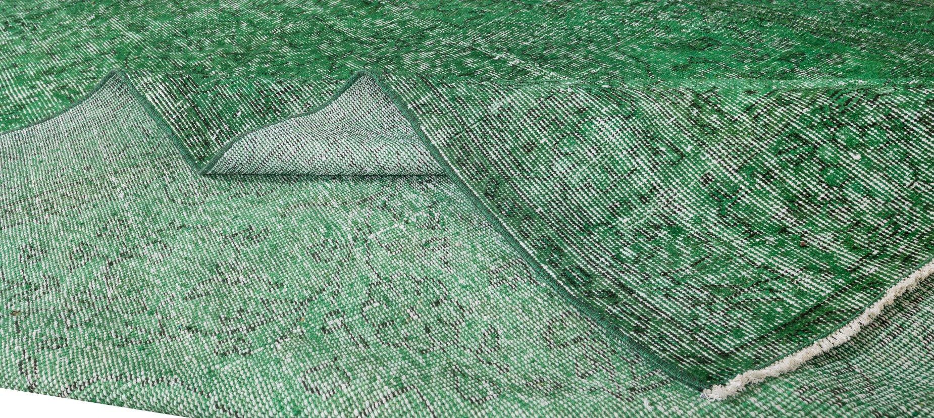Modern 6.5x10 Ft Vintage Decorative Rug, Hand Made Turkish Wool Carpet Re-Dyed in Green For Sale