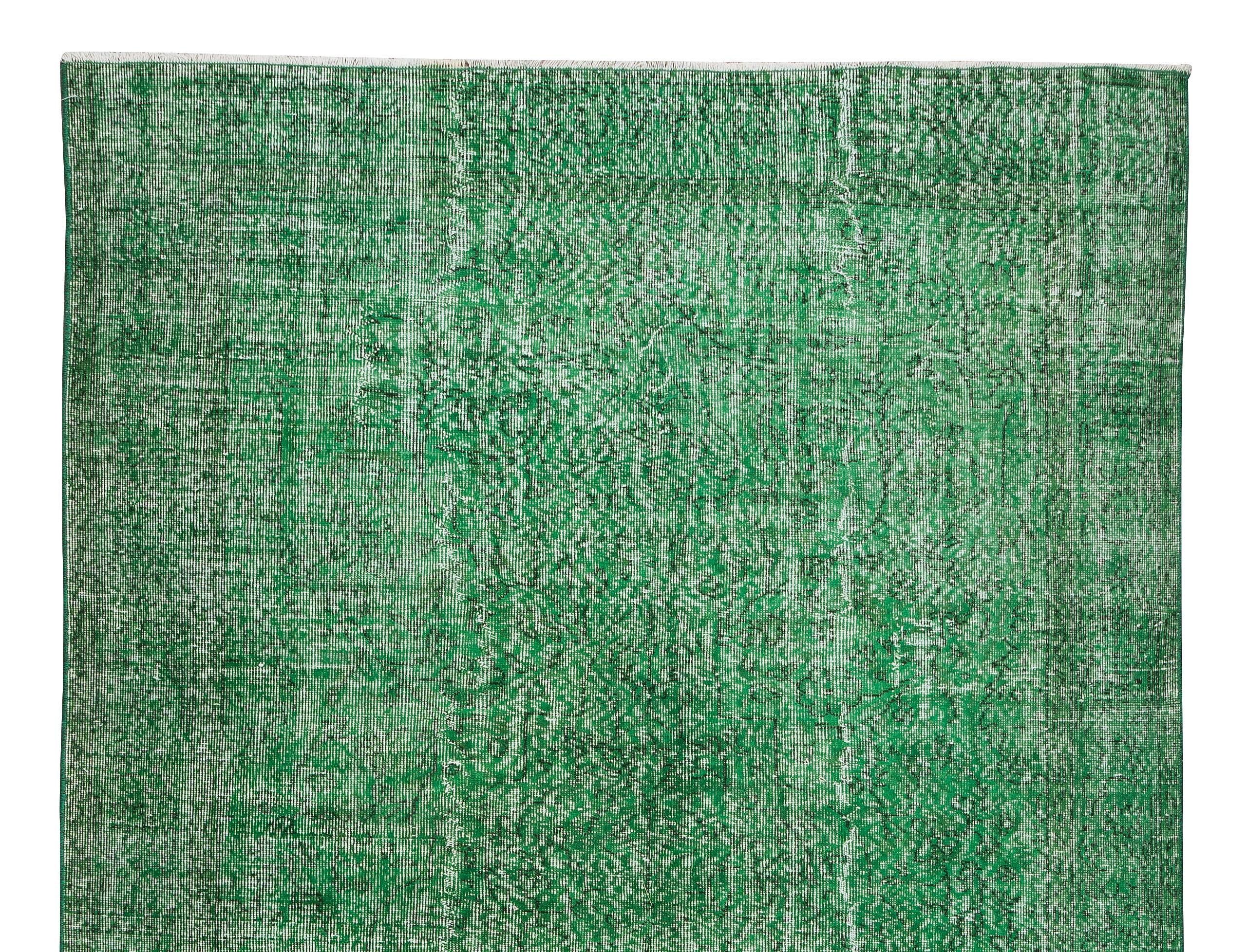 Hand-Knotted 6.5x10 Ft Vintage Decorative Rug, Hand Made Turkish Wool Carpet Re-Dyed in Green For Sale