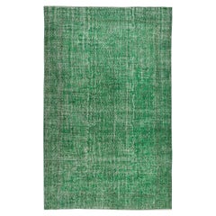 6.5x10 Ft Vintage Decorative Rug, Hand Made Turkish Wool Carpet Re-Dyed in Green