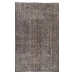 6.5x10 Ft Vintage Distressed Handmade Turkish Area Rug Over-dyed in Taupe Gray