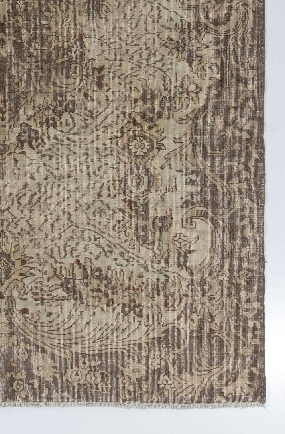Hand-Knotted 6.5x10 Ft Vintage Handmade Anatolian Wool Area Rug in Taupe and Beige For Sale