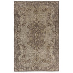 6.5x10 Ft Retro Handmade Anatolian Wool Area Rug in Taupe and Beige