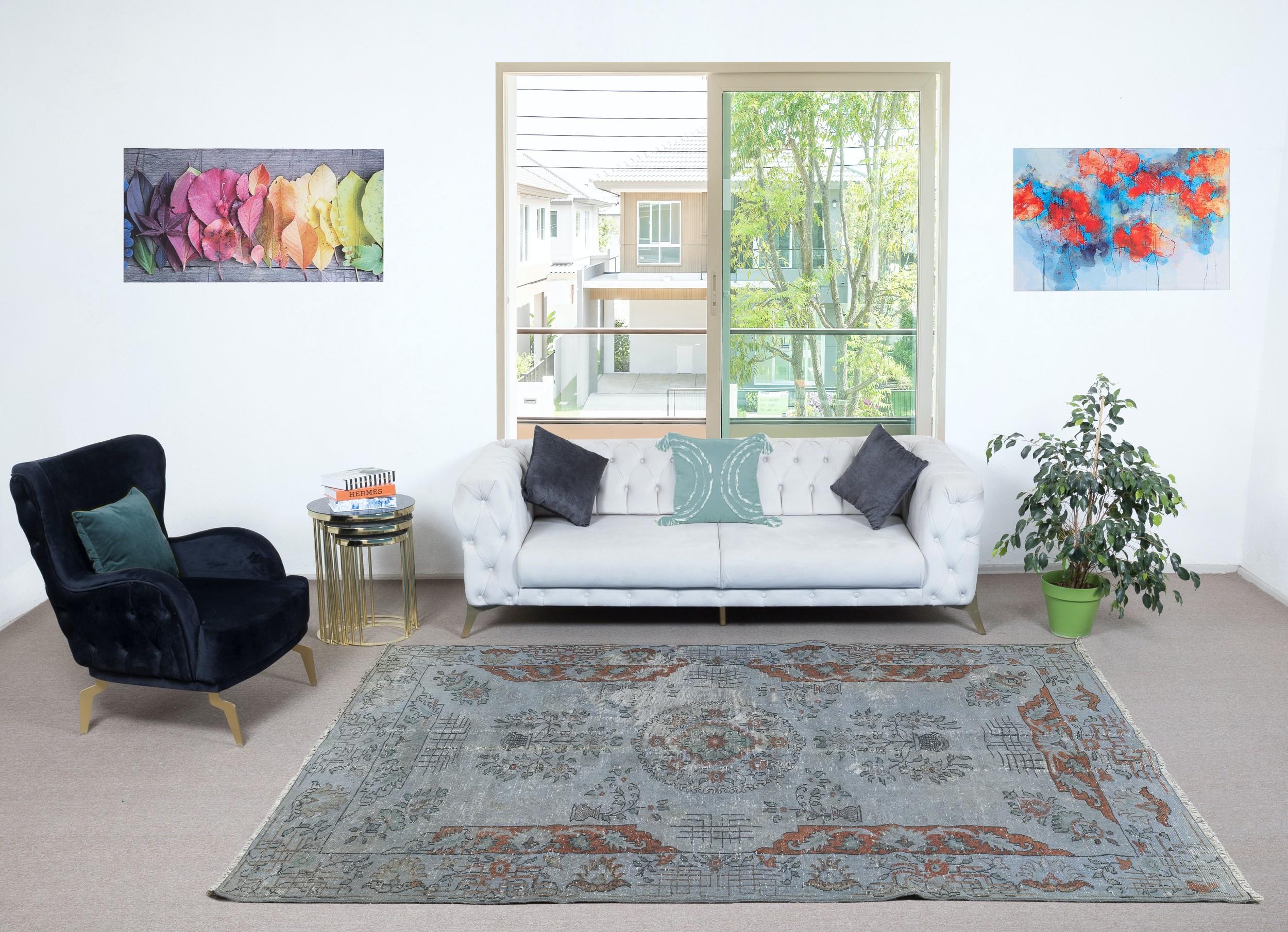 Our over-dyed rugs are all hand-knotted vintage pieces that are recreated in our workshop to cater to a wider range of interior design choices from modern to coastal, from industrial to rustic/cottage. These 50 to 70 year-old rugs were hand-knotted