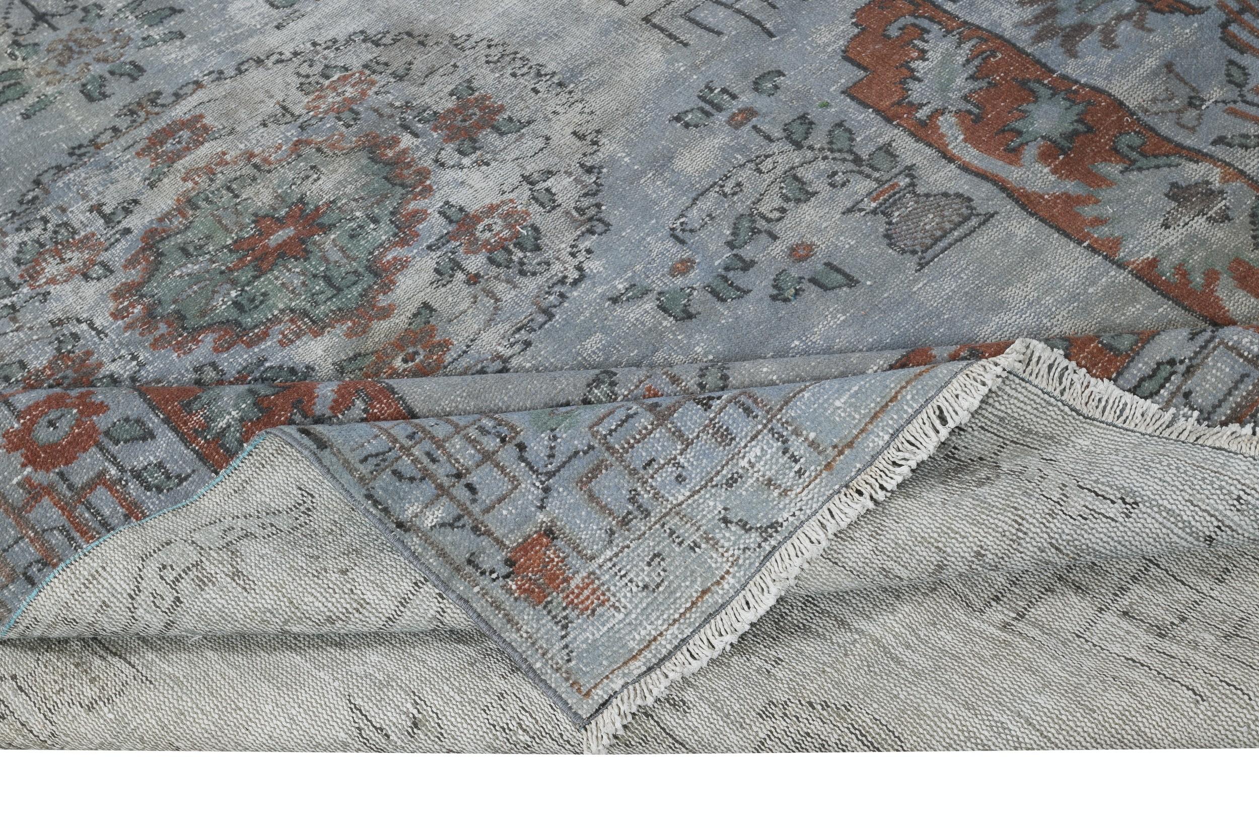 Modern 6.5x10 Ft Vintage Turkish Area Rug redyed in Blue Color for modern interiors For Sale