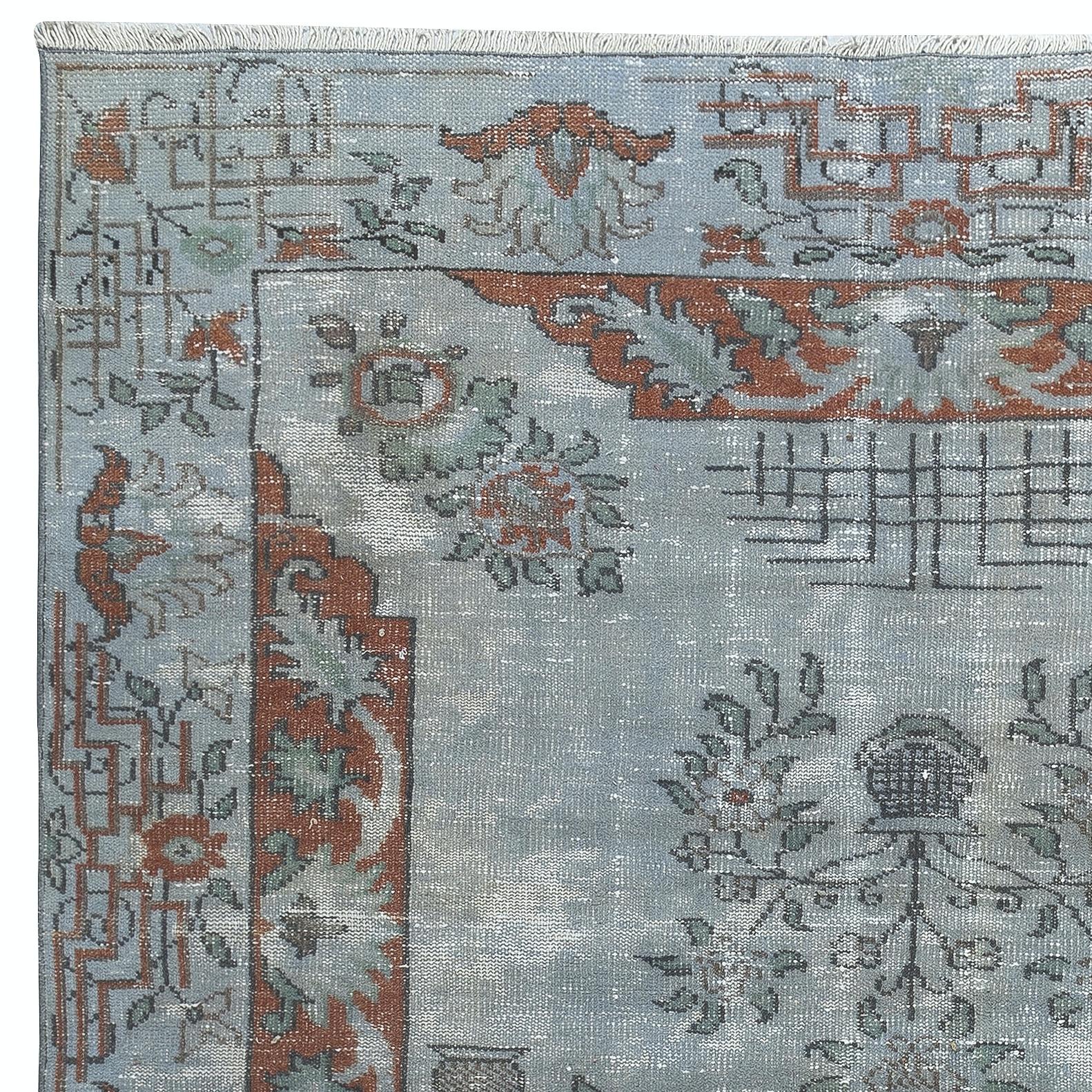 Hand-Knotted 6.5x10 Ft Vintage Turkish Area Rug redyed in Blue Color for modern interiors For Sale