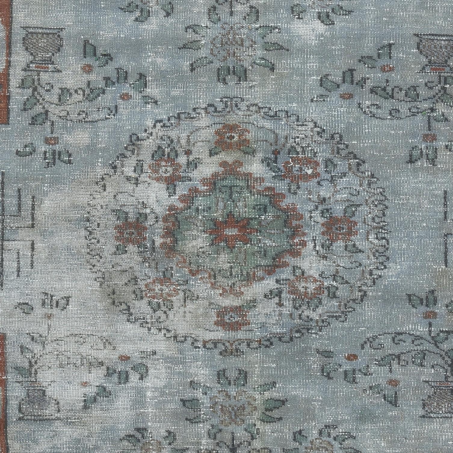 6.5x10 Ft Vintage Turkish Area Rug redyed in Blue Color for modern interiors In Good Condition For Sale In Spring Valley, NY