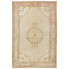 6.5x10 Ft Vintage Turkish Oushak Rug, Handmade Sun Faded Carpet. 100% laine