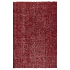 6.5x10 Ft Vintage Türkischer Teppich. Übergefärbter roter, handgefertigter Teppich für moderne Innenräume