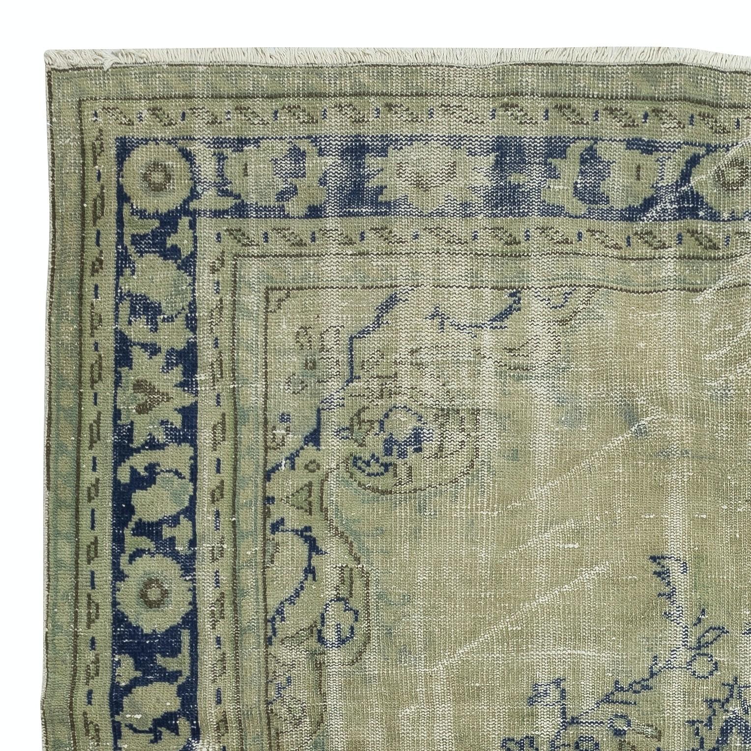 Hand-Knotted 6.5x10.2 Ft Decorative Hand Knotted Turkish Wool Area Rug in Green Color For Sale