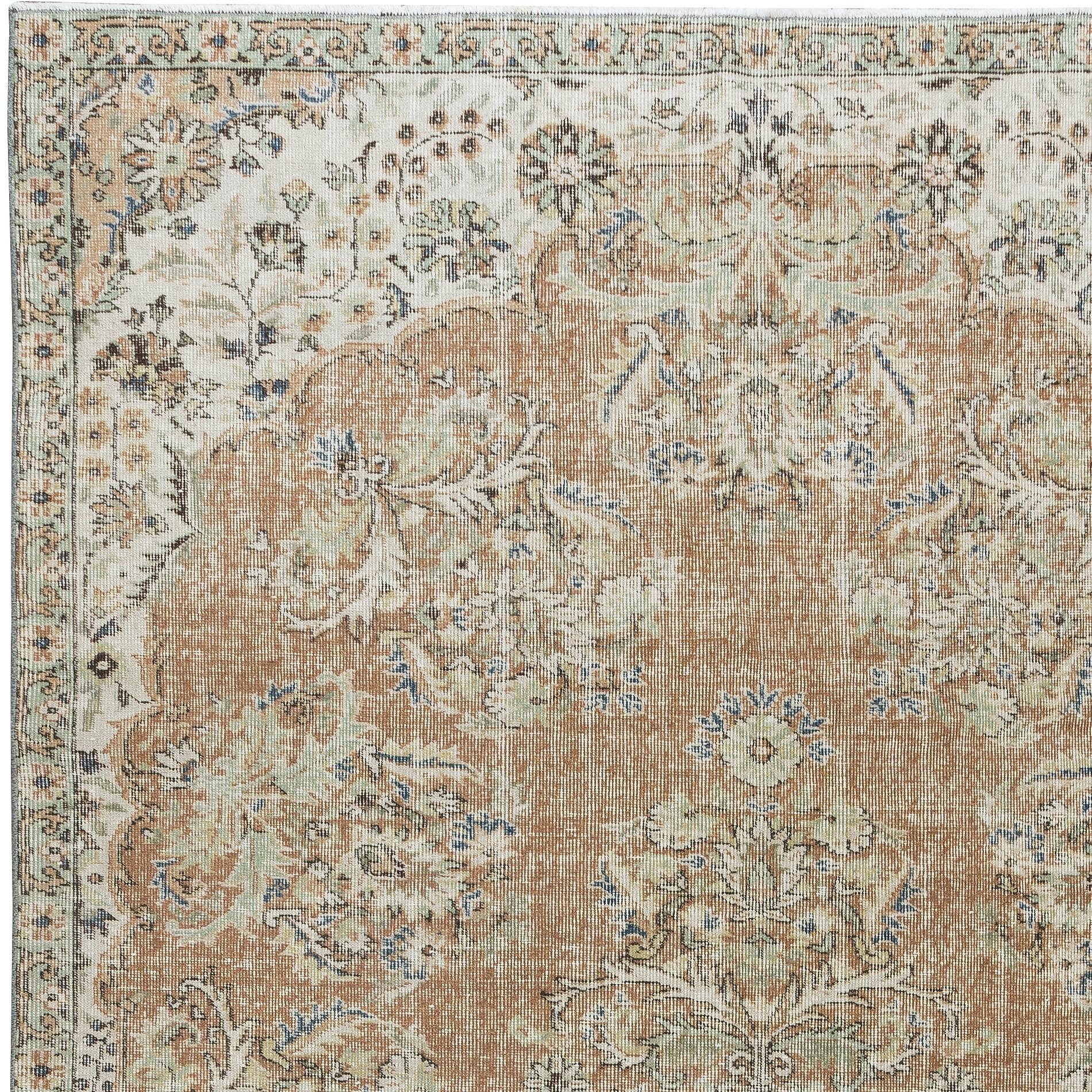 Wool 6.5x10.2 Ft Hand Knotted Vintage Oushak Rug,  Turkish Carpet with Soft Colors For Sale