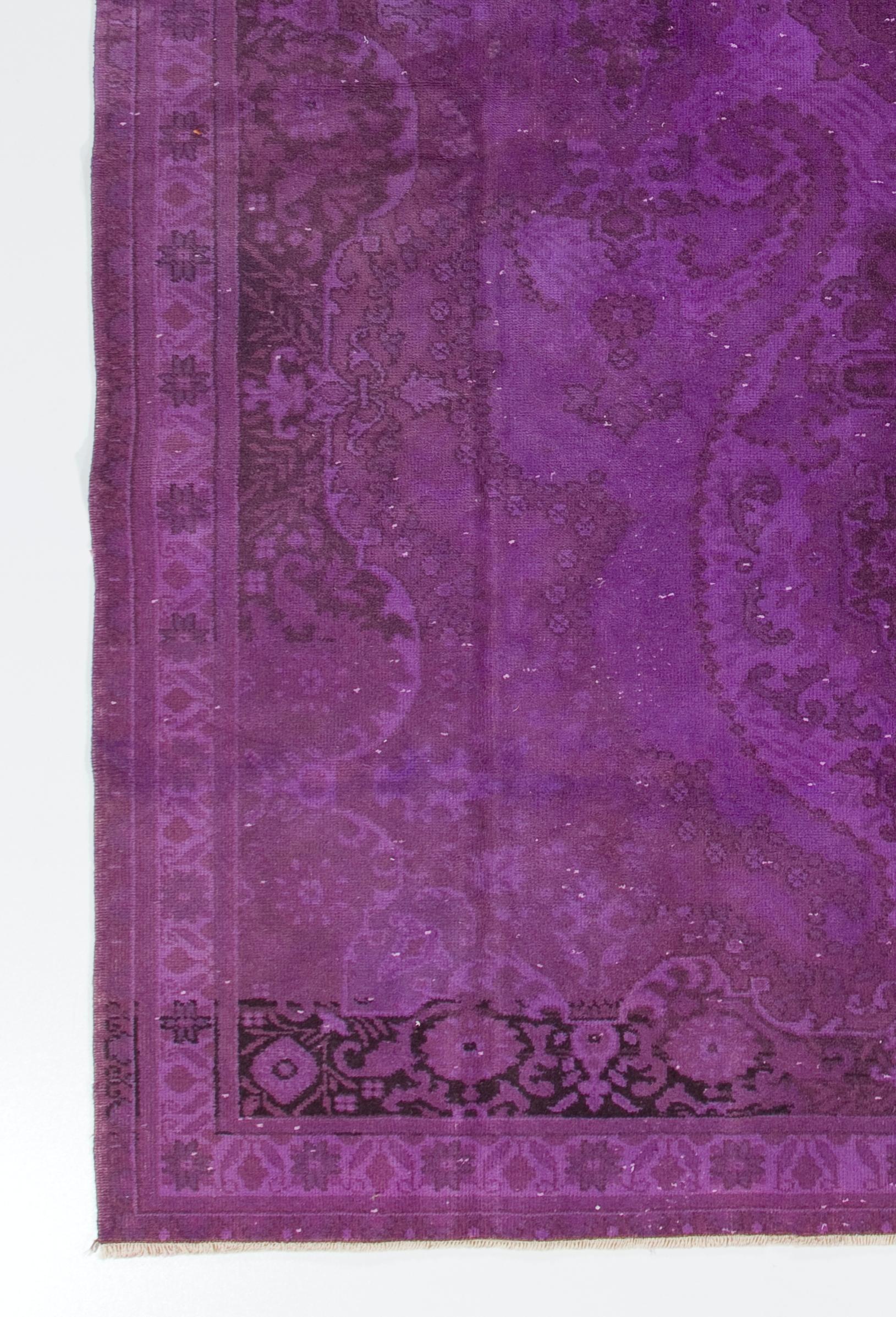 Turkish Purple Handmade Anatolian Wool Area Rug for Contemporary Interiors For Sale