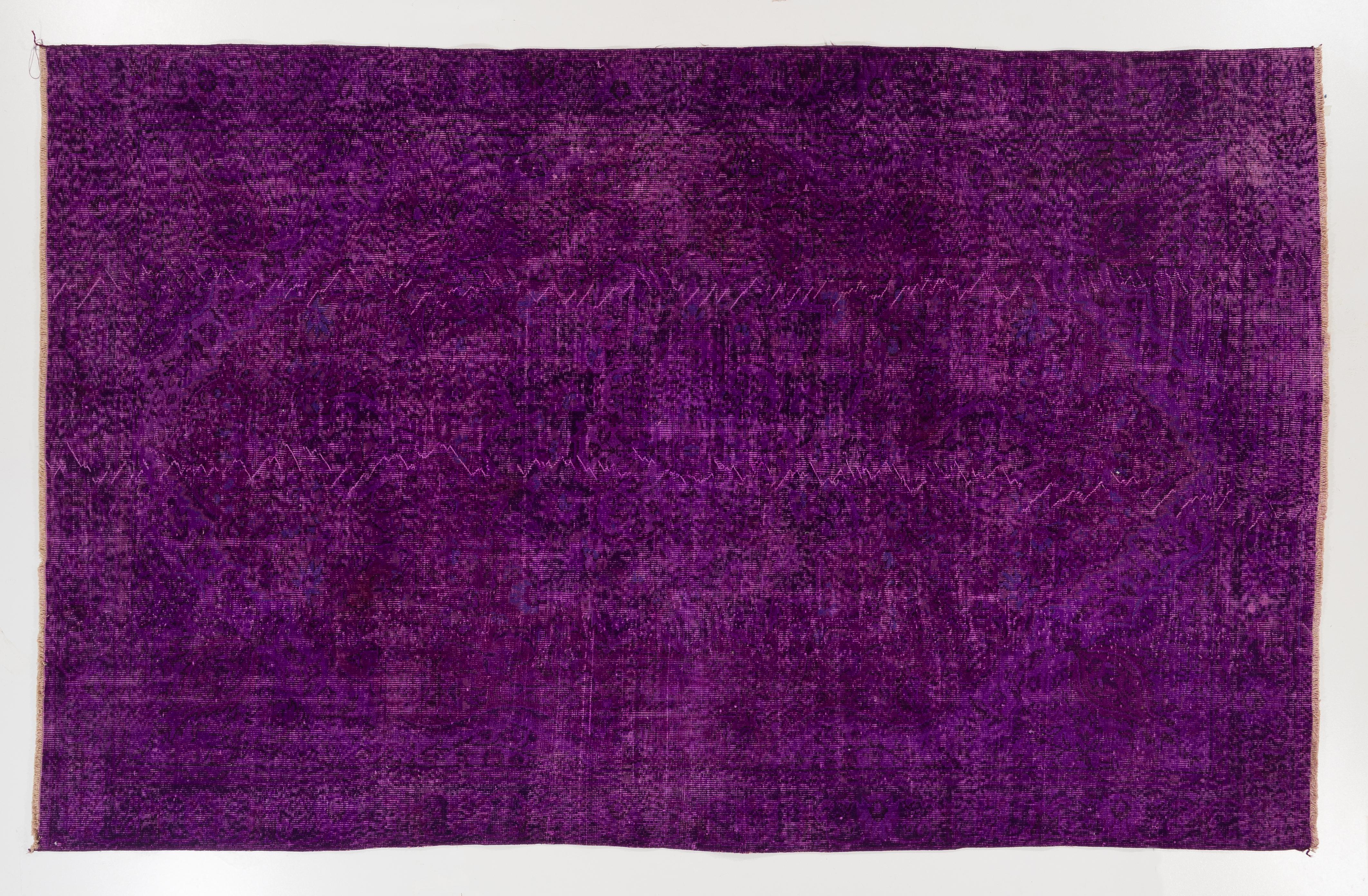 Modern 6.4x10.3 Ft Purple Handmade Turkish Area Rug, Contemporary Living Room Carpet For Sale