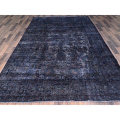 Alfombra oriental Tebraz teñida en azul, estilo semiantiguo, anudada a mano, de 6'5" x 10'3"