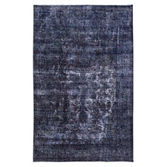 Alfombra oriental Tebraz teñida en azul, estilo semiantiguo, anudada a mano, de 6'5" x 10'3"