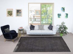 6.5x10.5 Ft Gray Overdyed Vintage Rug für modernes Interieur. Handgeknüpft in der Türkei
