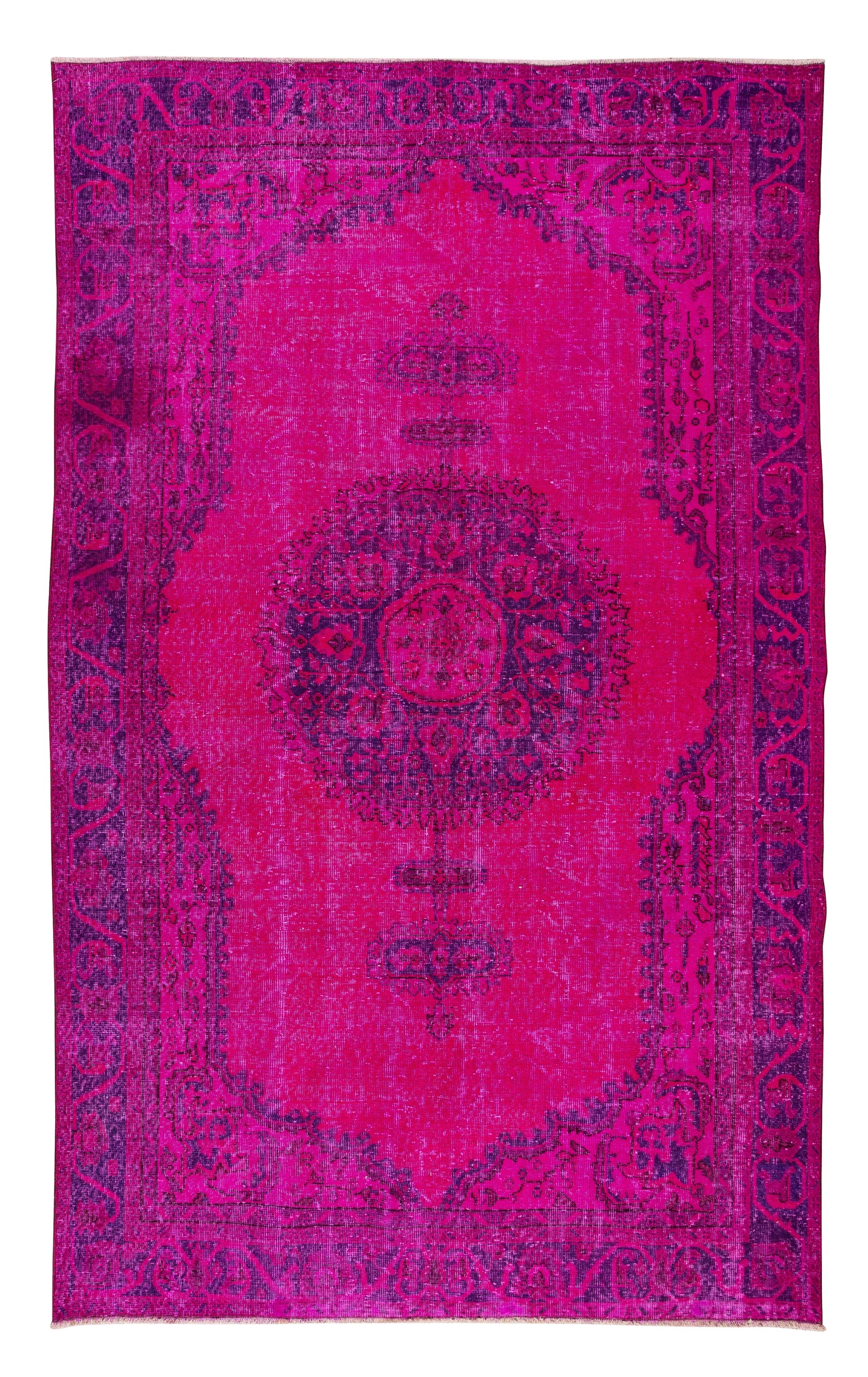 6.5x10.5 Ft Modern Handmade Turkish Area Rug in Fuchsia Pink. Living Room Carpet