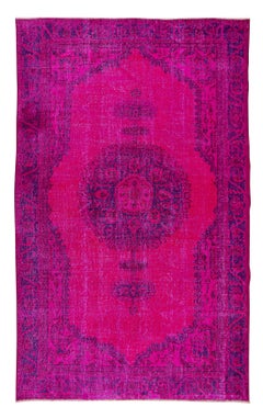 6.5x10.5 Ft Modern Handmade Turkish Area Rug in Fuchsia Pink. Living Room Carpet