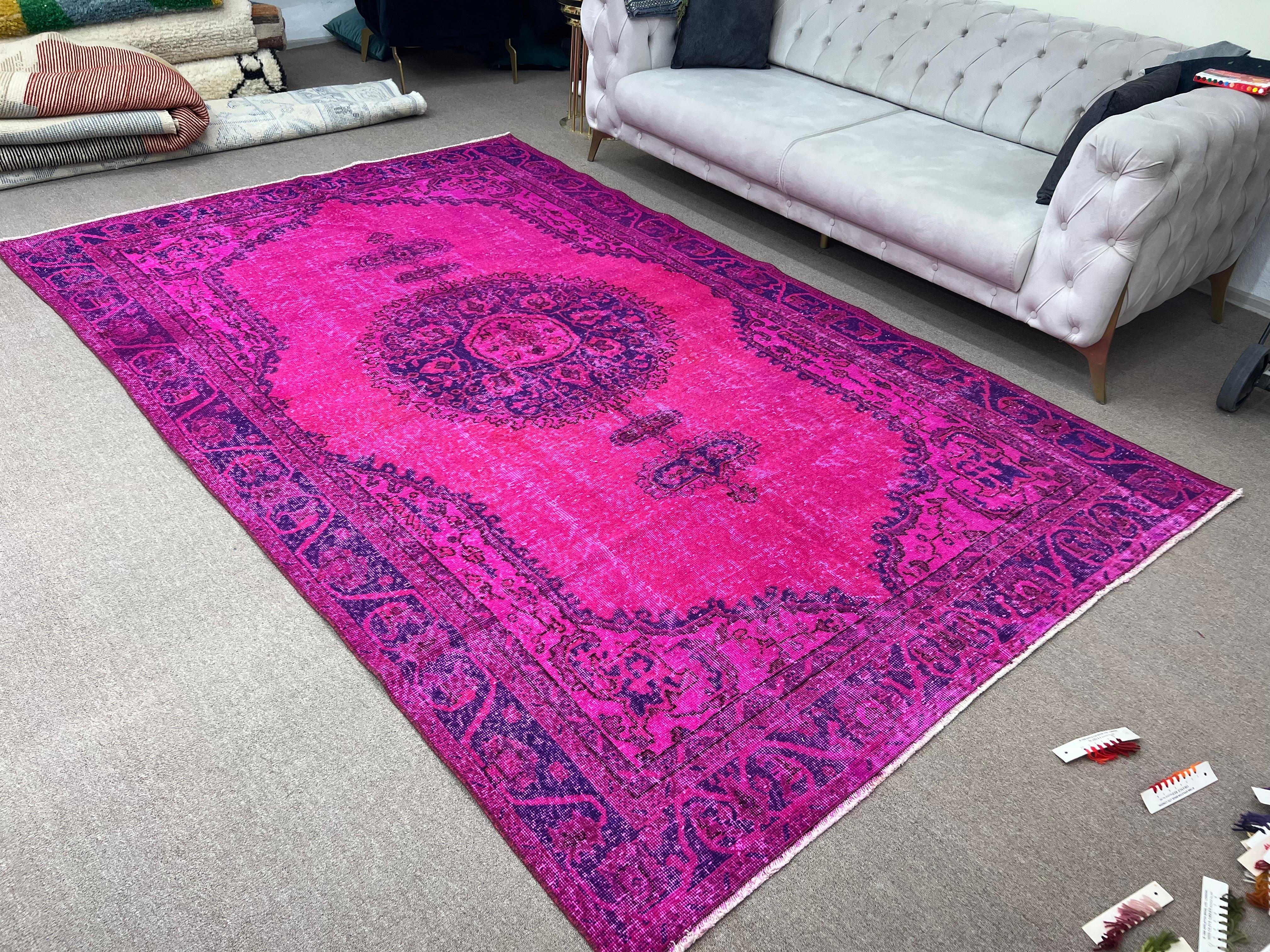 6.5x10.5 Ft Modern Handmade Turkish Area Rug in Fuchsia Pink. Living Room Carpet For Sale 5