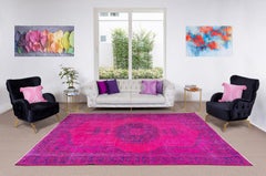 6.5x10.5 Ft Modern Handmade Turkish Area Rug in Fuchsia Pink. Living Room Carpet